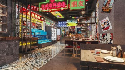 工业风海鲜烧烤店3D模型下载